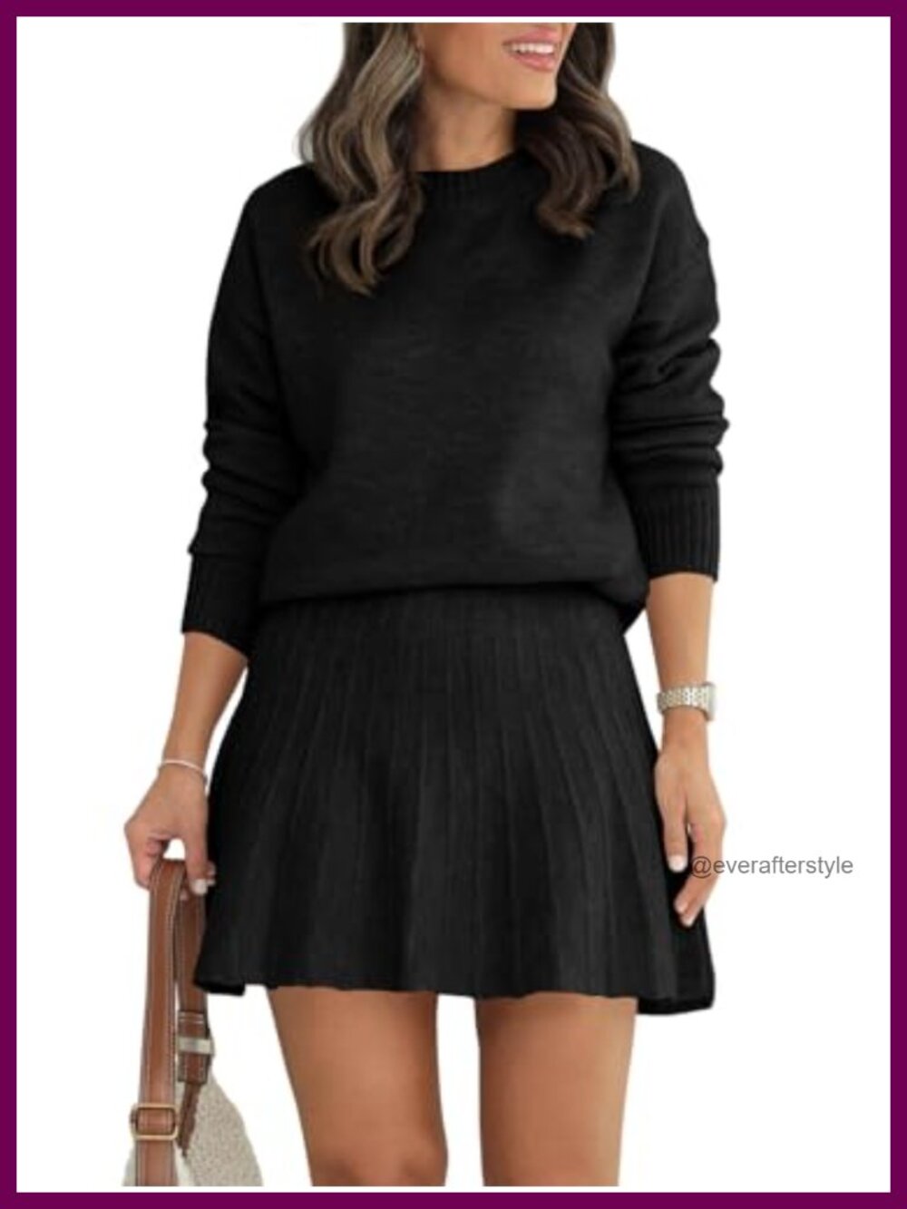 Womens 2 Piece Sweater Set Pleated Mini Skirt Pullover Knit